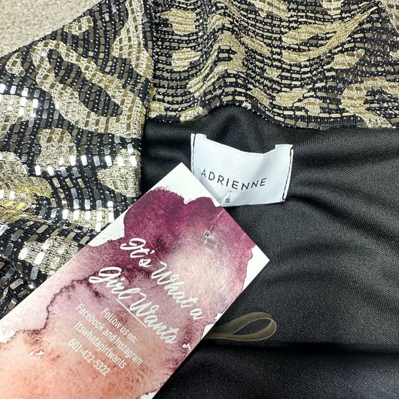Adrienne NWT Sequin Dress Size Small Black And Gold with silver sequins Long sle - Picture 7 of 10